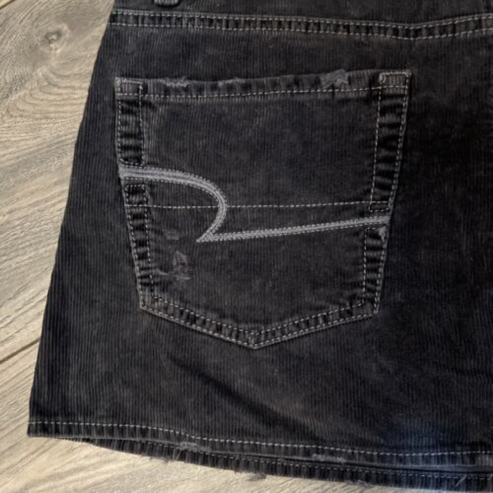 American Eagle Y2K Corduroy Mini Skirt Blue Pockets Size 6 Junior Distressed - Picture 6 of 8